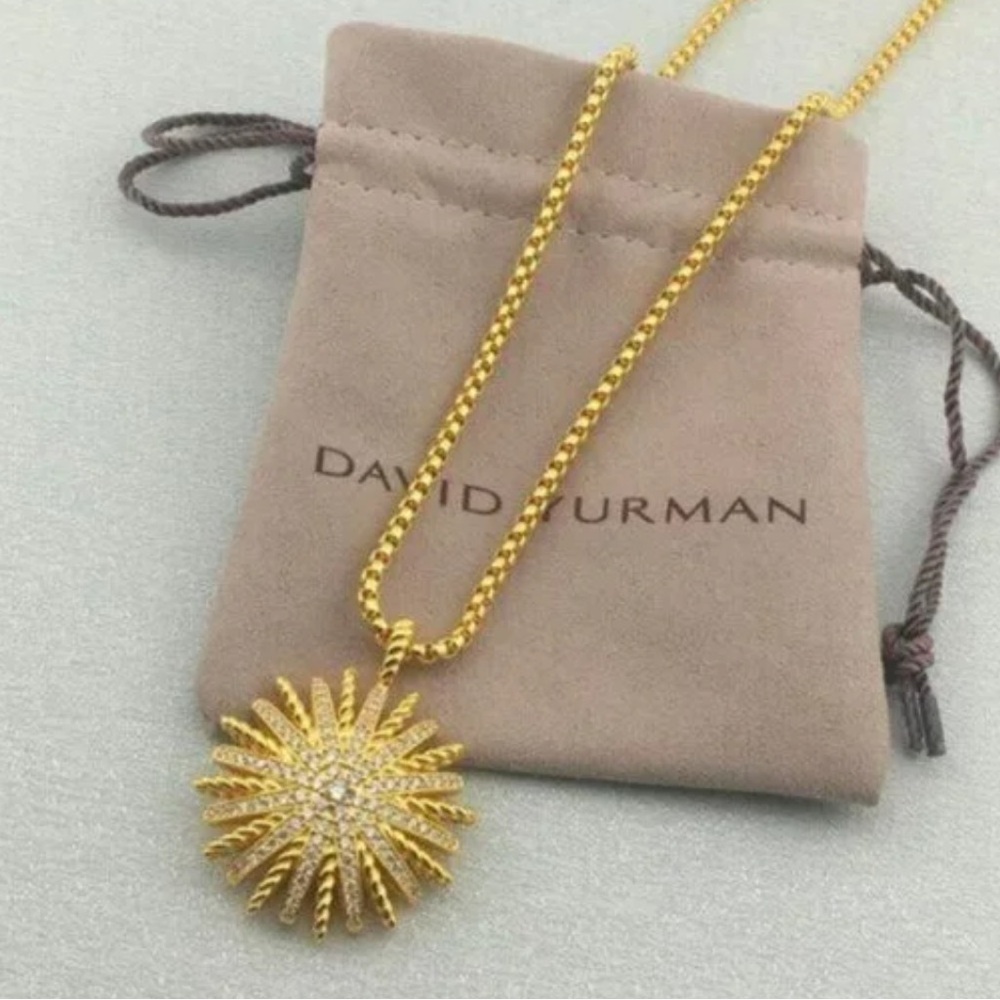 David Yurman Gold Sunburst Pavé Pendant Necklace